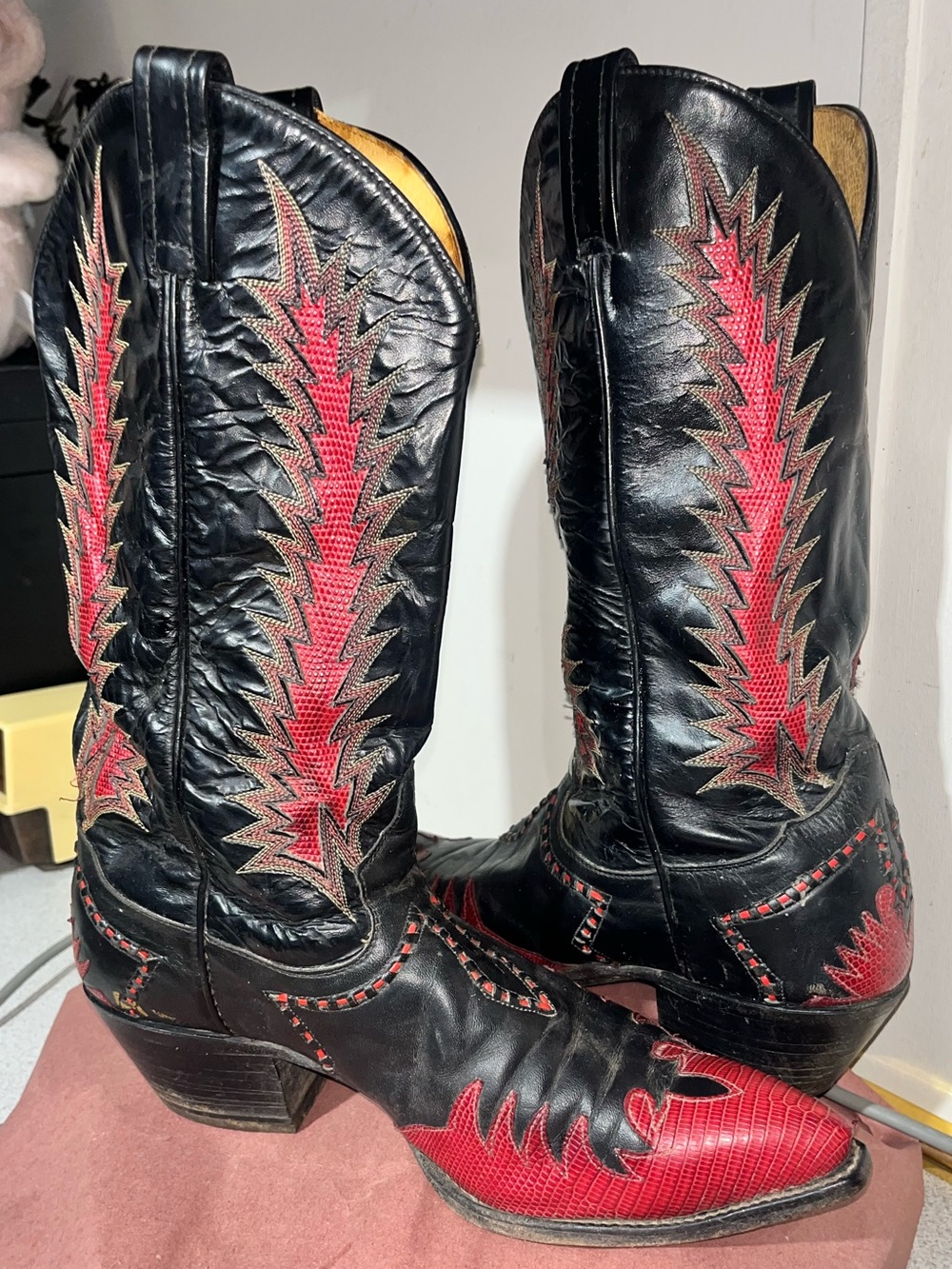 Tony Lama Black and Red Embroidered Western Boots Men’s